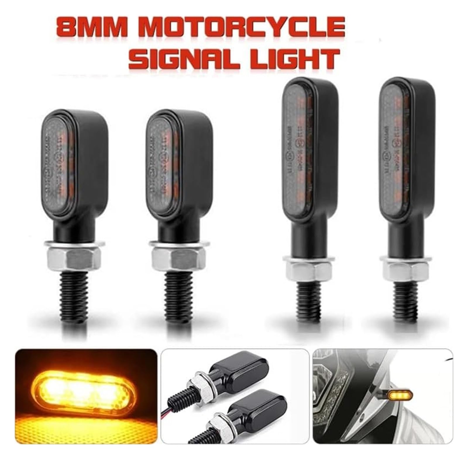 Indicatore Direzione Anteriore Moto Indicatori di Direzione Luci Frecce Lampeggianti Fanali per 12V 8mm Svolta Lampadine(3Light -4 PCS)