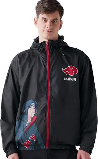 Bewakoof X Naruto Itachi Men's Nylon Oversized Fit Hooded Windcheater Jacket | Bewakoof Air 1.0 | Jacket for Men Winter Wear