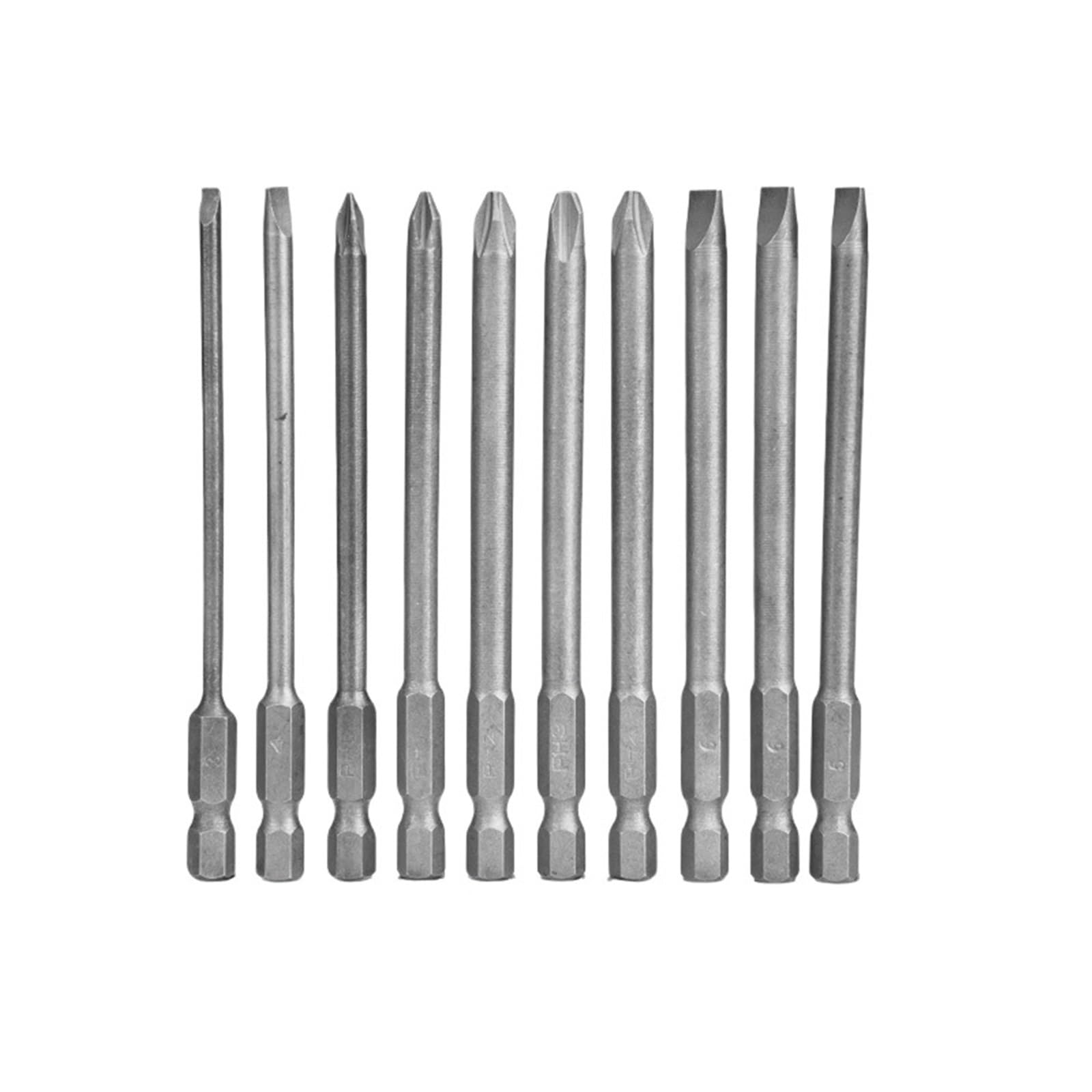 Embouts de tournevis Jeu d'embouts de tournevis à fente et Phillips étendus, embouts trempés longue tige, tailles 3/4/5/6mm for les outils vissage réparation domestique(10PCS)