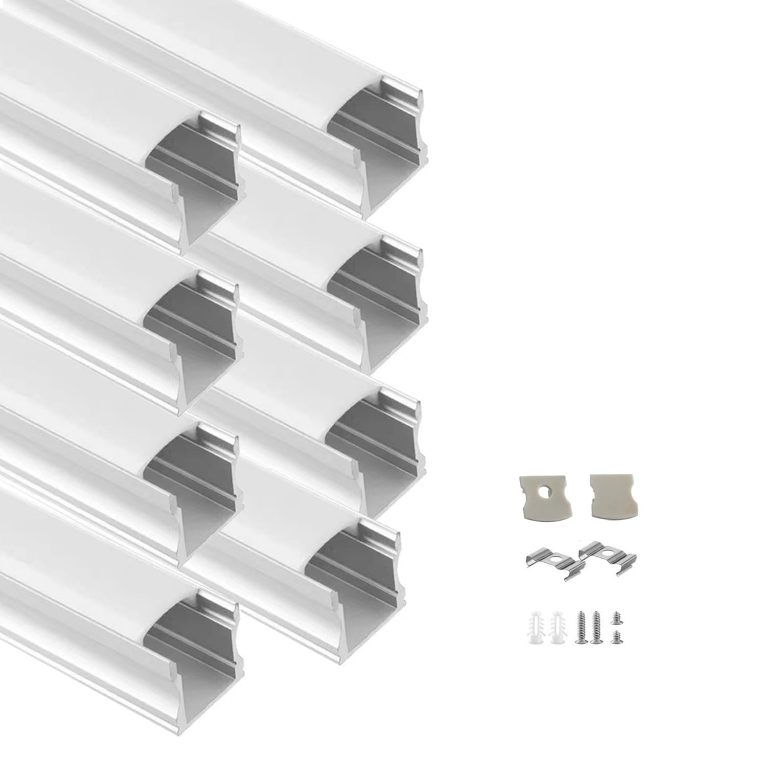 Besseto 8 Pack 3.3ft/1M Spotless LED Aluminum Channel,Flat Milky Diffuser Deep Aluminum Channel Profile Track Extrusion for LED Strip Light Width Up to 12mm