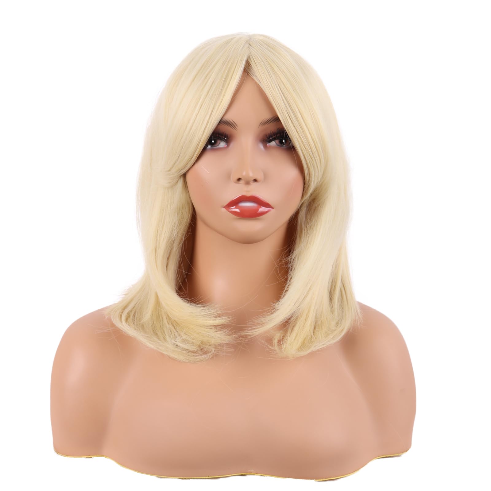 MapofBeauty 18 Inch/45 cm Layered Bangs Straight Synthetic Fiber Shoulder Length Hair Daily Use Wig (Mixed Gold)