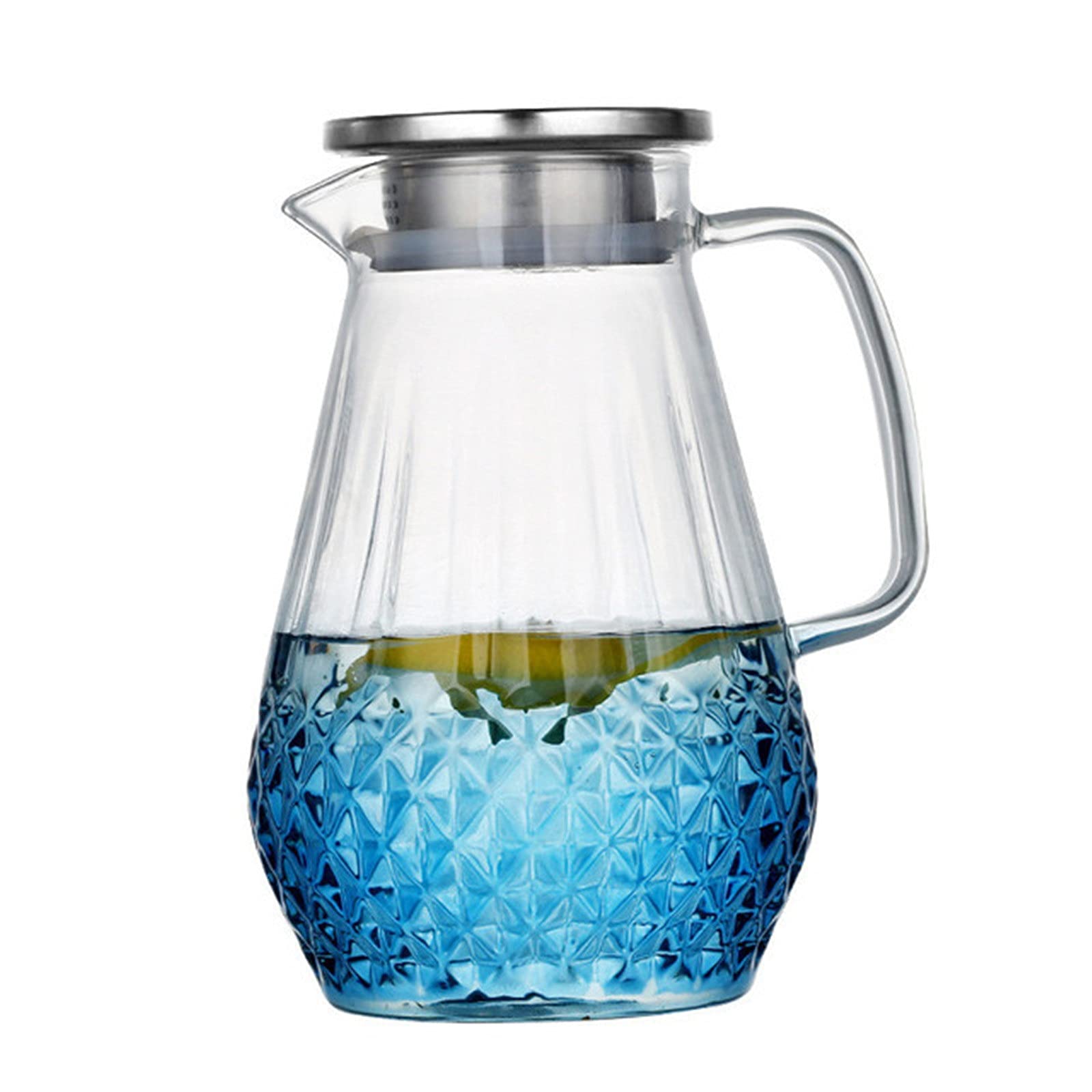 Jarra de Agua Transparente para Nevera, Jarra de Agua, Tetera, Tapa de Acero Inoxidable para Agua, té, Zumo de Frutas, Jarra de Cristal para Limonada y té hela