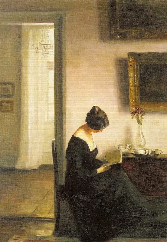 Toile peinture murale Carl Vilhelm Holsoe femme lisant tableau decoration de salon 60x90cm