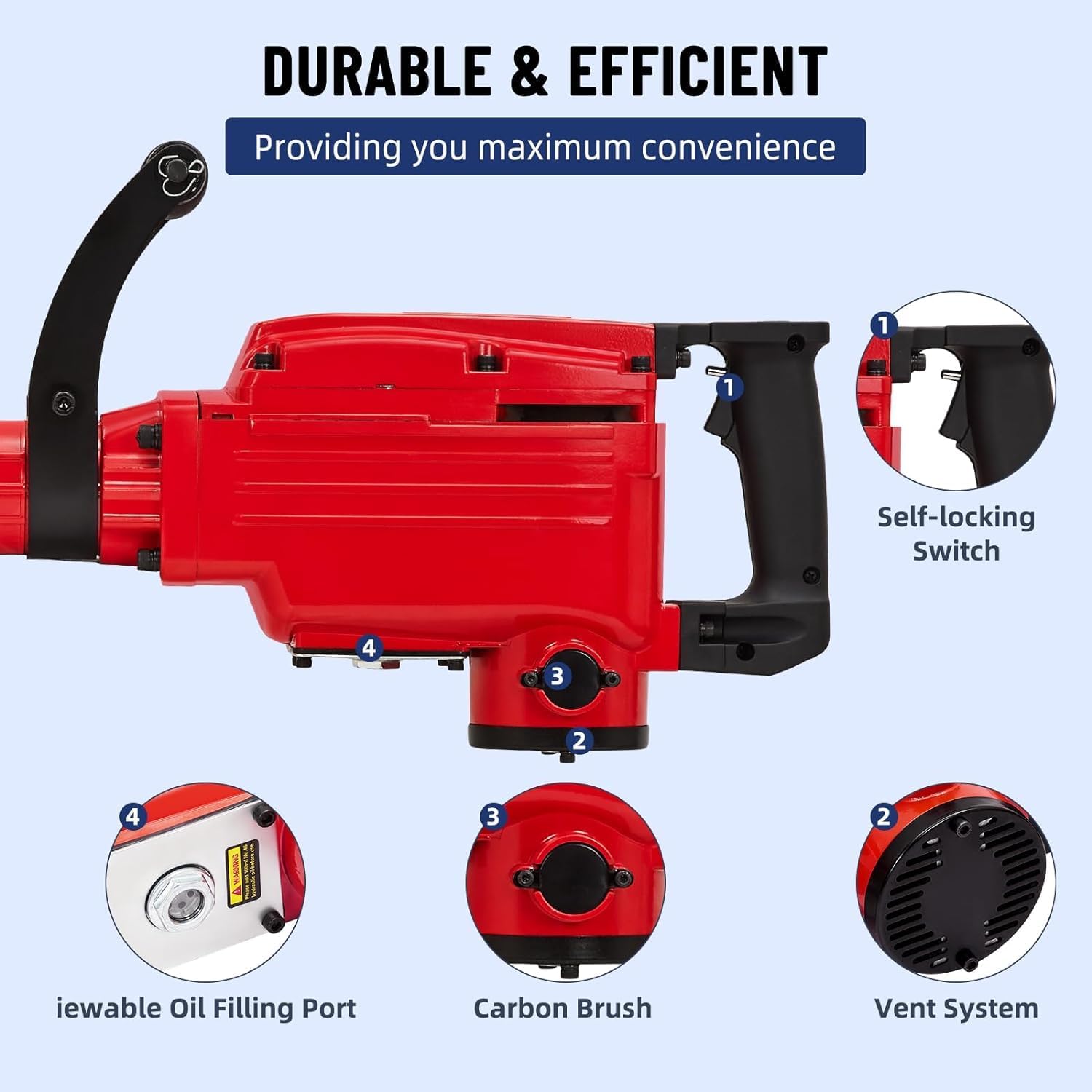 GAOMON 2200W Demolition Electric Jack Hammer with 6pcs Chisels Bit Set, Concrete Breaker Tool Kit Heavy Duty Power Hammer