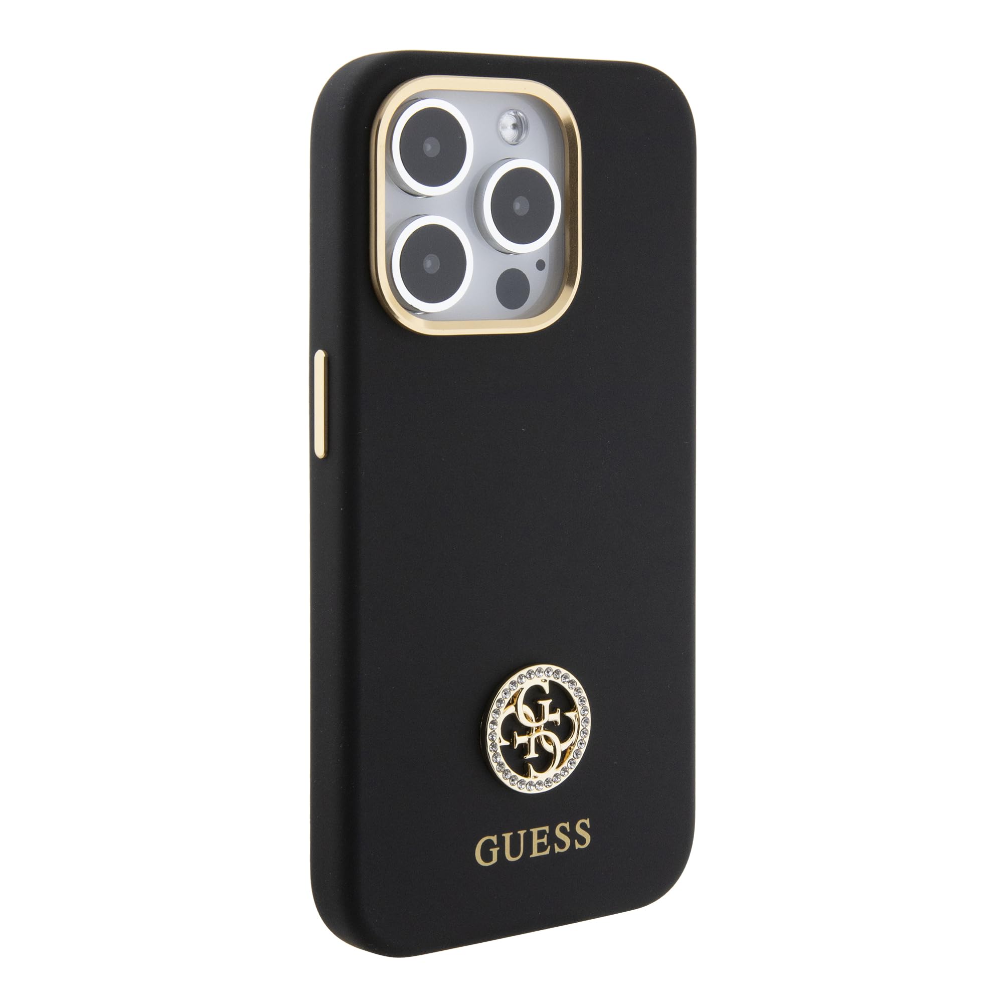 CG MOBILE Guess - Custodia per iPhone 15 Pro Max, in silicone, con logo 4G, antigraffio, resistente alle cadute, antiurto, protezione completa e sottile, colore nero