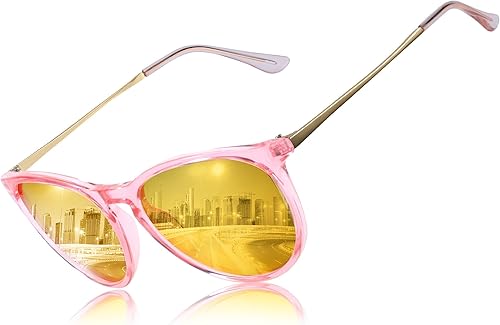 TJUTR Gafas de visión nocturna para mujer, lentes amarillas polarizadas que reducen el deslumbramiento, seguridad nocturna, protección UV
