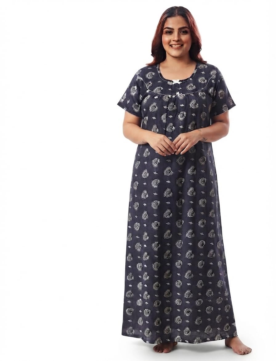 Women's Cotton Nighty Half Sleeve Round Neck Full Length-picture-40