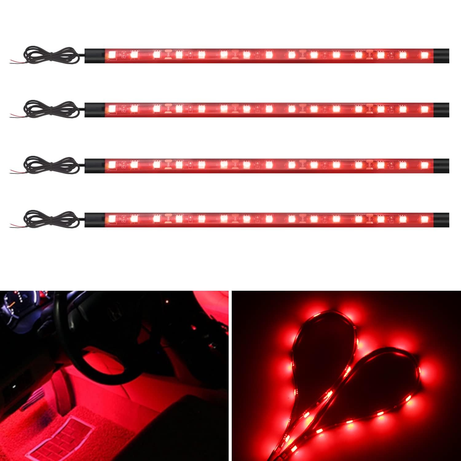 YM Taśma świetlna LED do wózka golfowego, motocykla, łodzi, kajaka, wewnątrz i na zewnątrz, 5050, 15SMD, Chip, wodoodporna, IP67, 12 V, czerwona (4 sztuki)