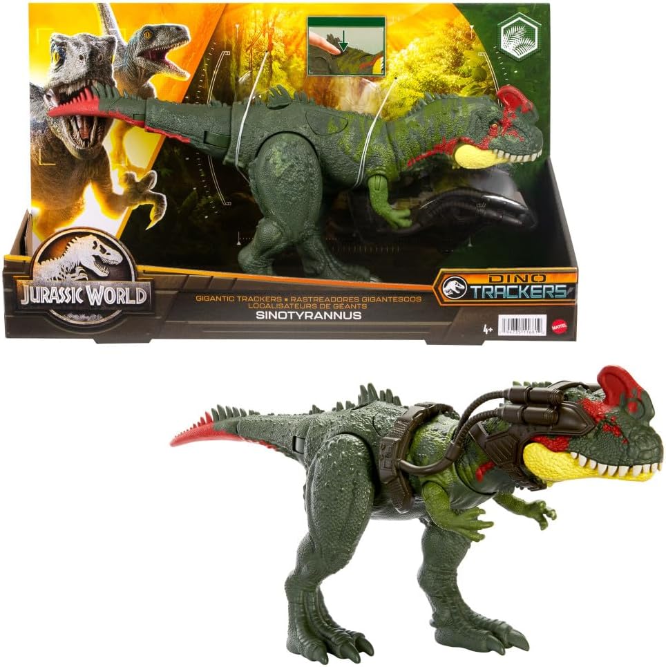 Jurassic World Gigantic Trackers Action Figure, Sinotyrannus Dinosaur Toy with Attack Motion & Tracking Gear