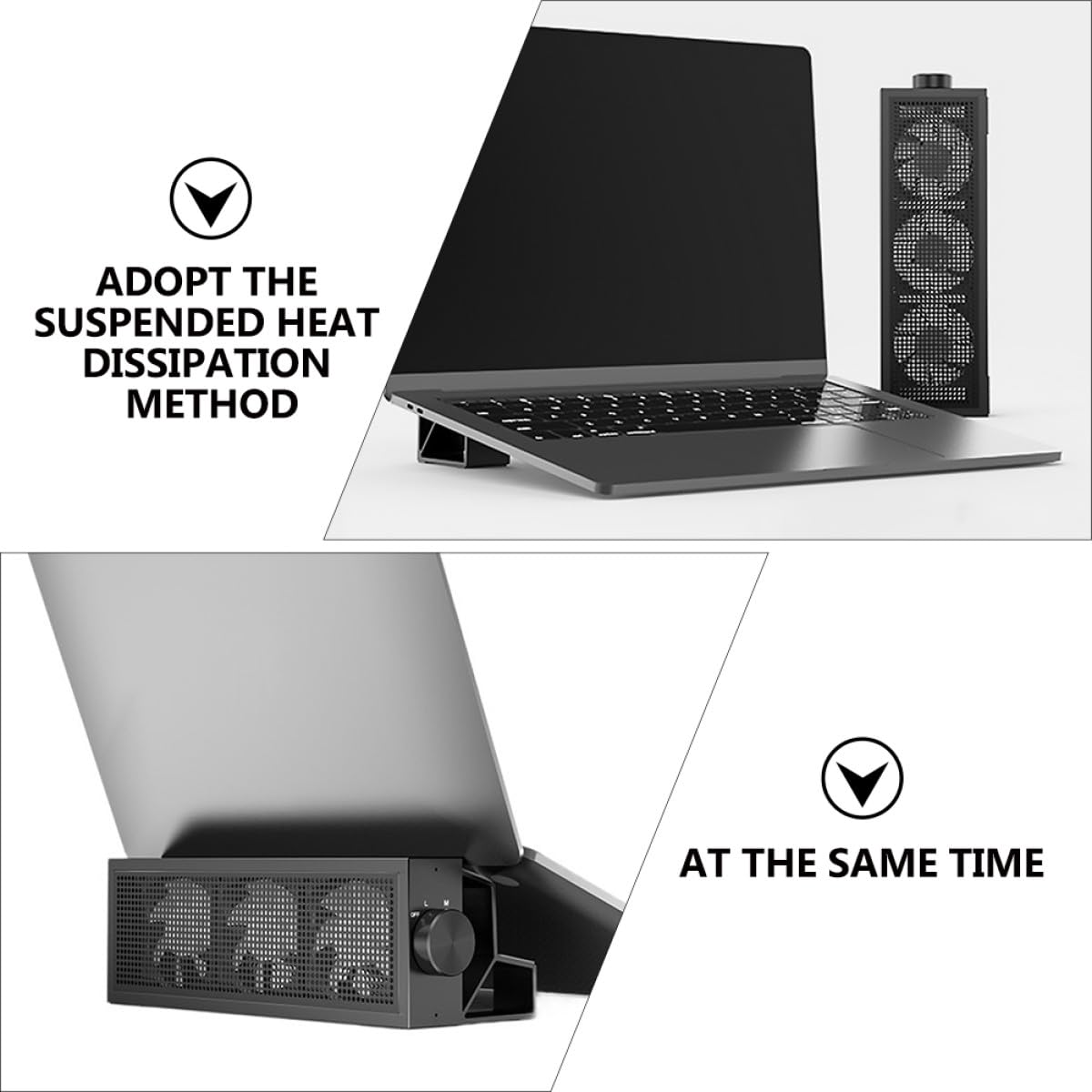 USB Betriebener Notebook Kühler mit RGB, Schwarz, Aluminiumlegierung | Drei Stufen, Erhöhte Standfläche, für Laptop und Notebook, Home Anwendung