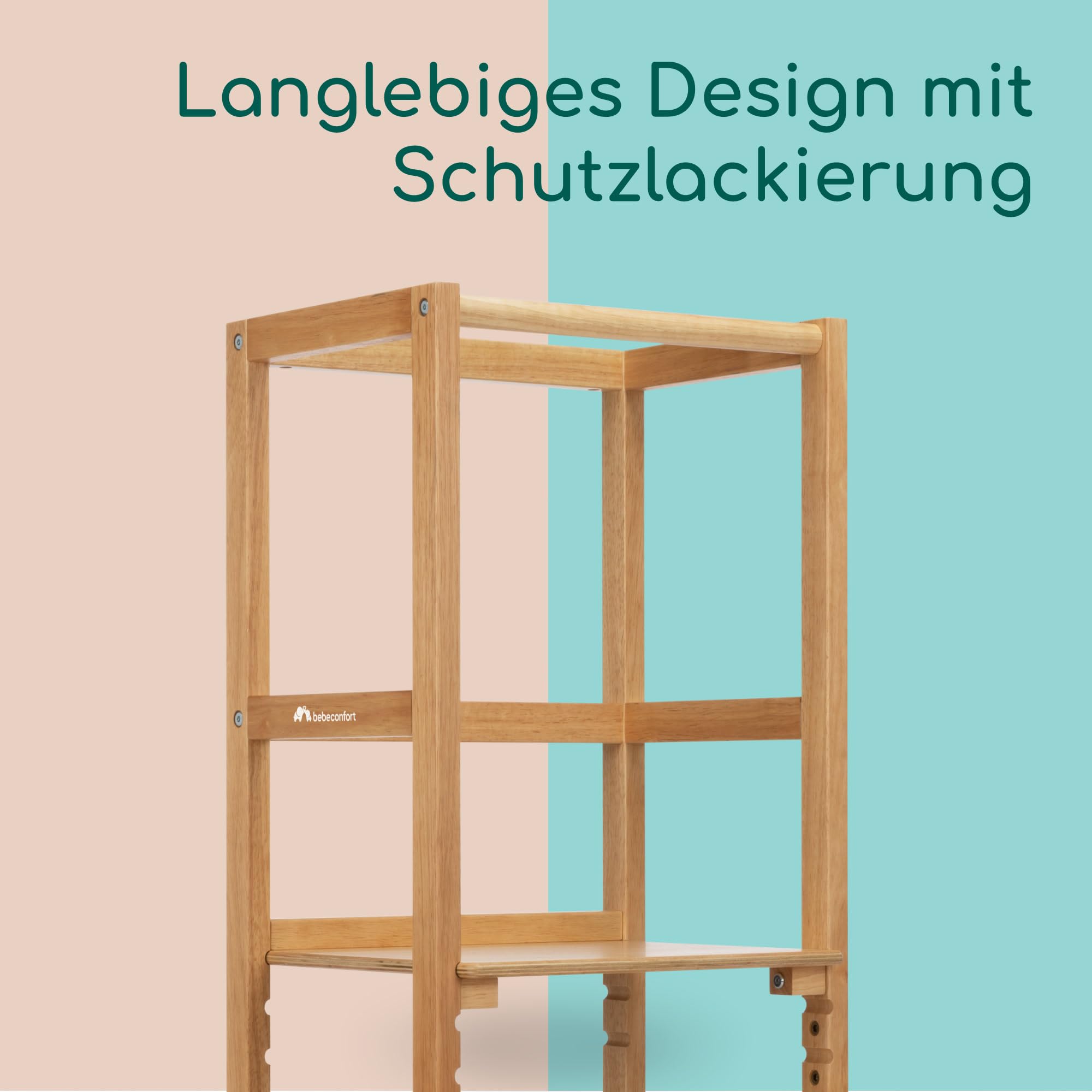 Bebeconfort Nola, Montessori Lernturm Kinder, 1,5–6 Jahre (bis zu 30 kg), 3 Höhenstufen, geprüfte Sicherheit, 6,4 kg leichter Turm für Kleinkinder, langlebiges Design, einfache Montage, Natural Wood