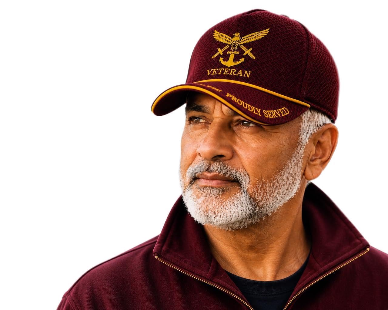 Indian Tri-Service Maroon Military Veteran Cap | Proudly Served Embroidered Mesh Baseball Hat | Adjustable Free Size Breathable Trucker Cap for Outdoor Use-image-5