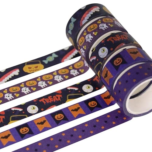 SEWACC 5 piezas de decoración de Halloween, decoración de acento negro, cinta decorativa Washi, cinta adhesiva de esqueleto fantasma, cinta adhesiva