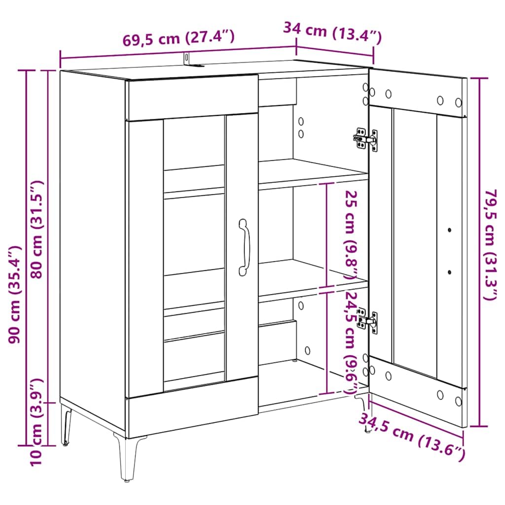 vidaXL Buffet Armoire Latérale Meuble de Rangement Organisateur de Maison Salon Salle de Séjour Intérieur Gris Béton 69,5x34x90 cm Bois d'Ingénierie