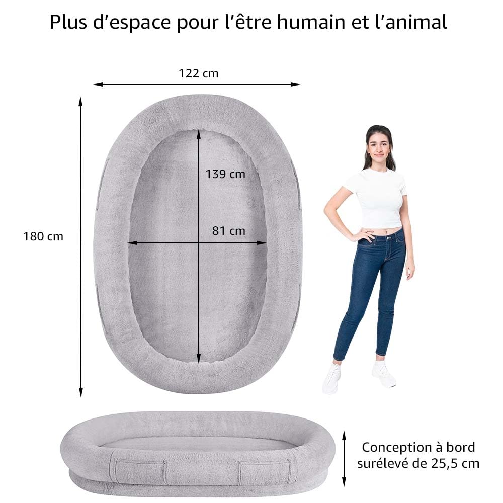 unipaws Lit Humain pour Chien et Animaux de Compagnie, Panier géant Chaud et Confortable en Fausse Fourrure, Mousse à mémoire de Forme épaisse, Housse détachable avec Couverture Incluse