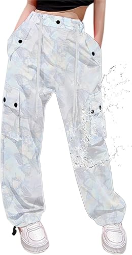 Cromoncent Girls High Waist Parachute Pants Y2K Cargo Trousers with Pockets, But