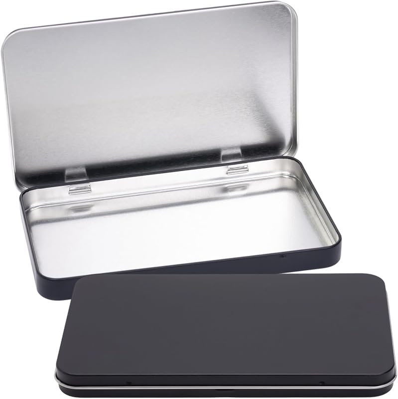 2 cajas de lata de metal rectangulares negras | Caja decorativa de Metal portátil, contenedor vacío, tapa con bisagras, caja vacía de lata, 178x108x15mm/7 "x4,25" x0,6"