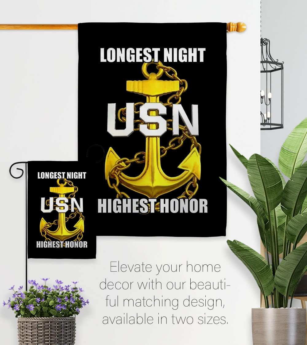 US Navy Chief Petty Officer Garden Flag - Set with Stand Armed Forces USN Seabee United State American Military Veteran Retire - House Banner Small Yard Gift Double-Sided Made In USA 13 X 18.5