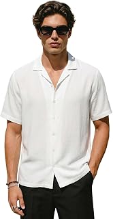 Urbano Fashion Men's Cotton Half Sleeve Relaxed Fit Textured Shirt with Cuban Collar Price In India