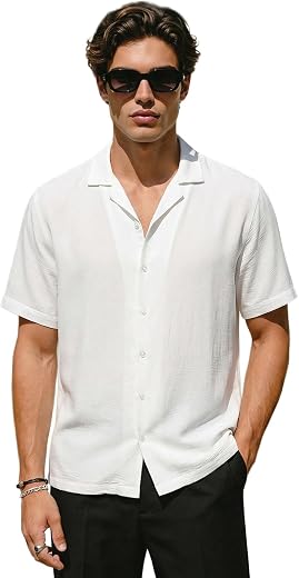 Urbano Fashion Men's Cotton Half Sleeve Relaxed Fit Textured Shirt with Cuban Collar