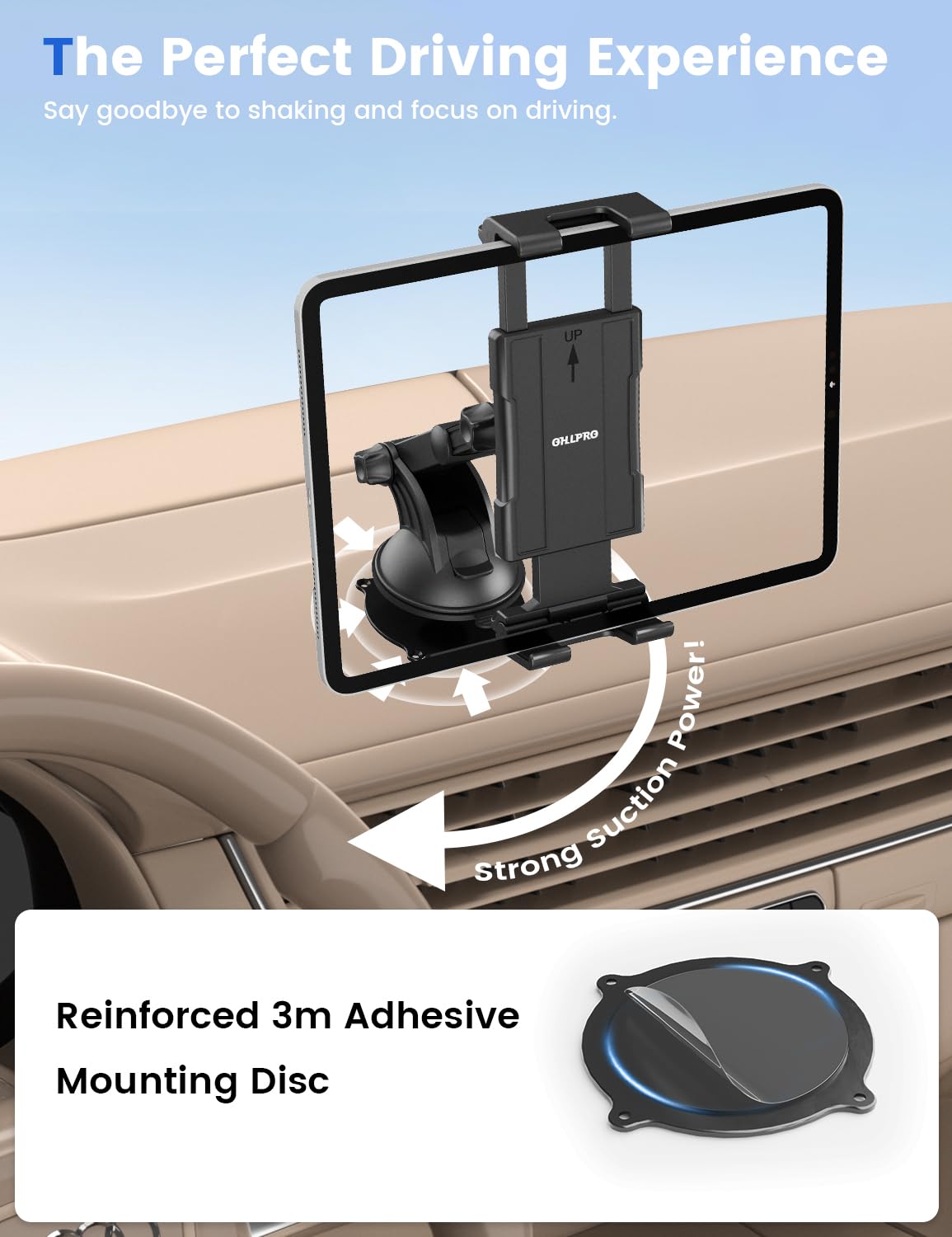 Support Tablette Voiture - Montage Tableau De Bord 3M - Pivote 360°, Compatible 5-13 Pouces