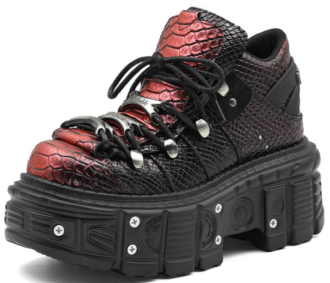 kiobrvhe Womens Sexy Prints Y2k Lace Up Wedge Thick Sole Punk Combat Short Boots Platform Gothic Chunky Sole