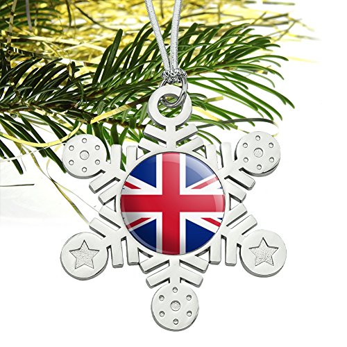 United Kingdom Great Britain Union Jack Country Flag Metal Snowflake Christmas Tree Holiday Ornament #TOP2