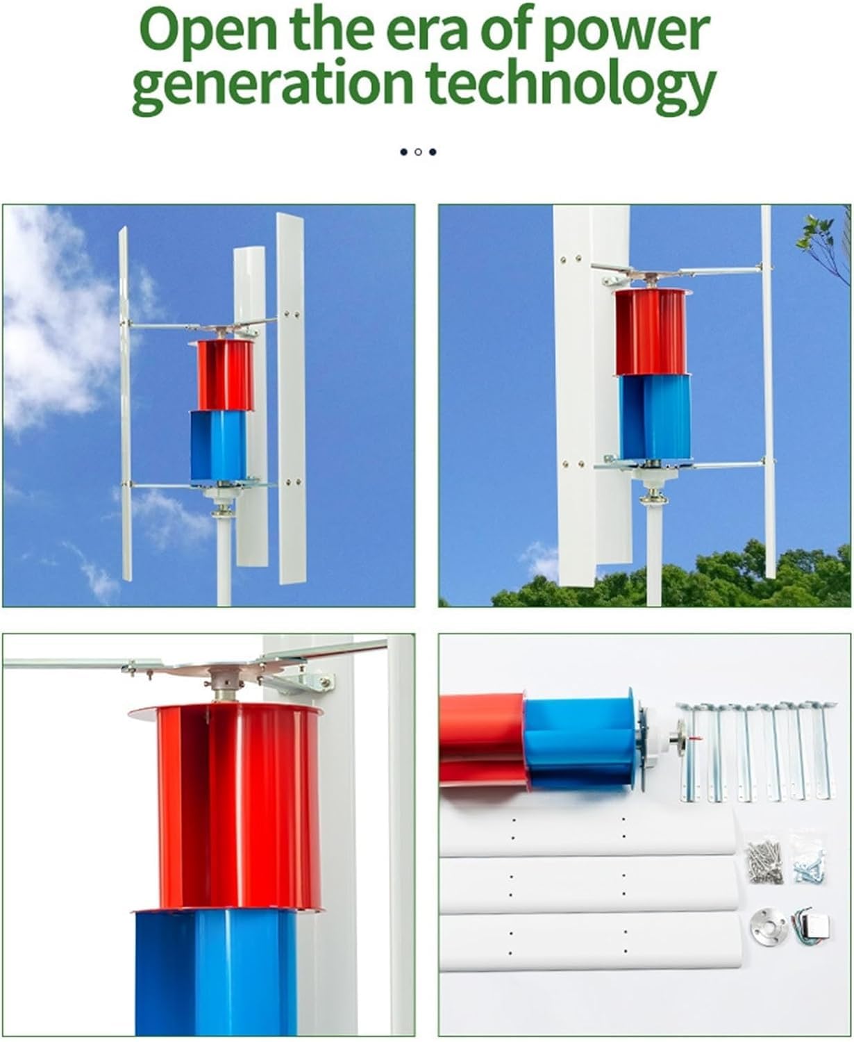 Kit d'éolienne à axe Vertical 3000W Générateur d'éolienne 2 Panneaux solaires photovoltaïques 100W contrôleur complémentaire éolien et Solaire