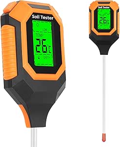 4-in-1 Soil Moisture Meter Digital PH Meter/Soil Moisture/Plant Temperature/Sunlight Intensity, Backlight LCD Display, Soil Test Meter for Garden, Lawn, Plant Care, Farming and Indoor Outdoor Plants