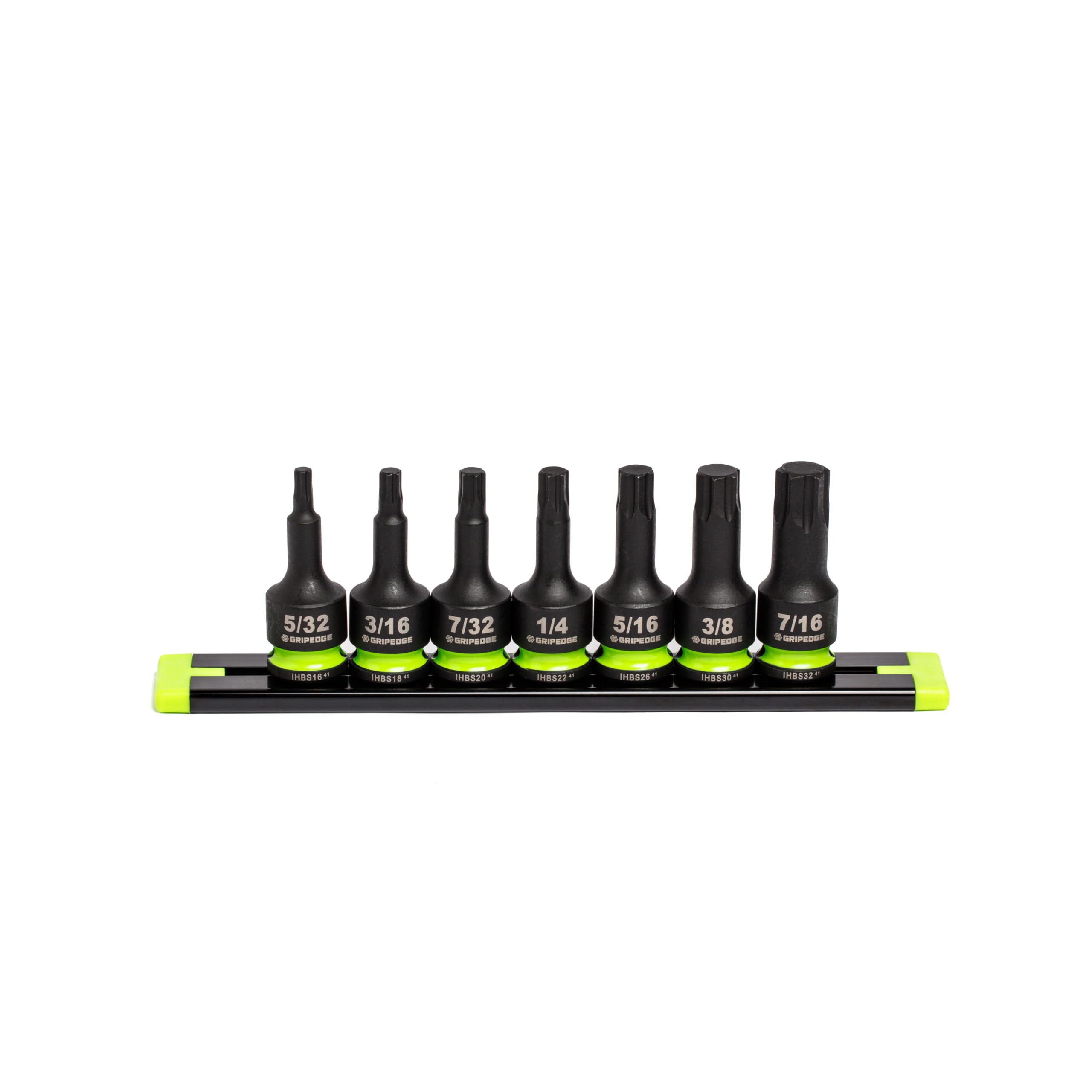 GRIPEDGE Tools | 7-PC - 3/8" Dr Short SAE Impact R.P.T. Hex Driver Set | Sizes 5/32, 3/16, 7/32, 1/4, 5/16, 3/8, 7/16"| Made With Cr-Mo Steel |