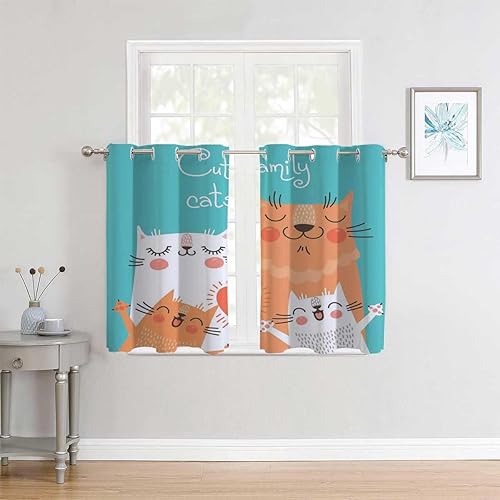 Miniatura 2 de Cortinas para Cocina Family Cats Grommet Short Thermal Patio Door Curtains Curtain Wall 55Inch Width by 72Inch Length,2 Panels