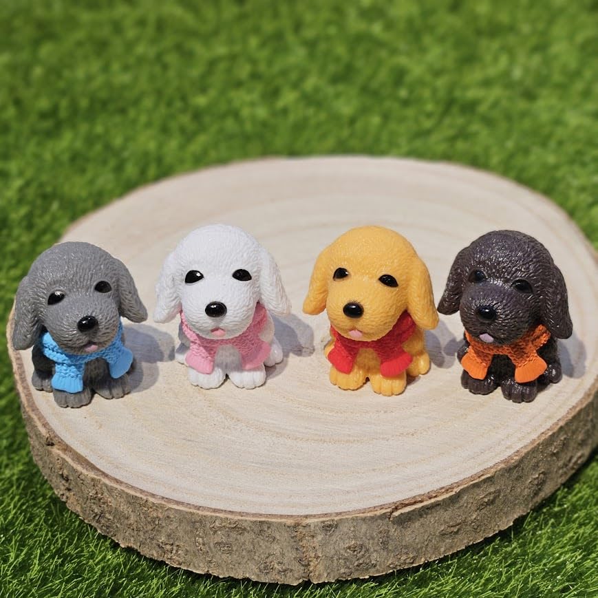 Image of Miniature Dogs Set of 4 for Mini Garden Decor | Tiny Puppy Figurines for Fairy Garden, Terrariums, Dollhouse Accessories & Gifting | Small Animals for DIY Crafts & Home Decor