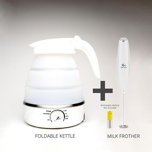 Miniatura 2 de Nikao Home - Hervidor eléctrico plegable más espumador de leche y taza plegable, hervidor de té portátil para viajes, mini calentador de agua