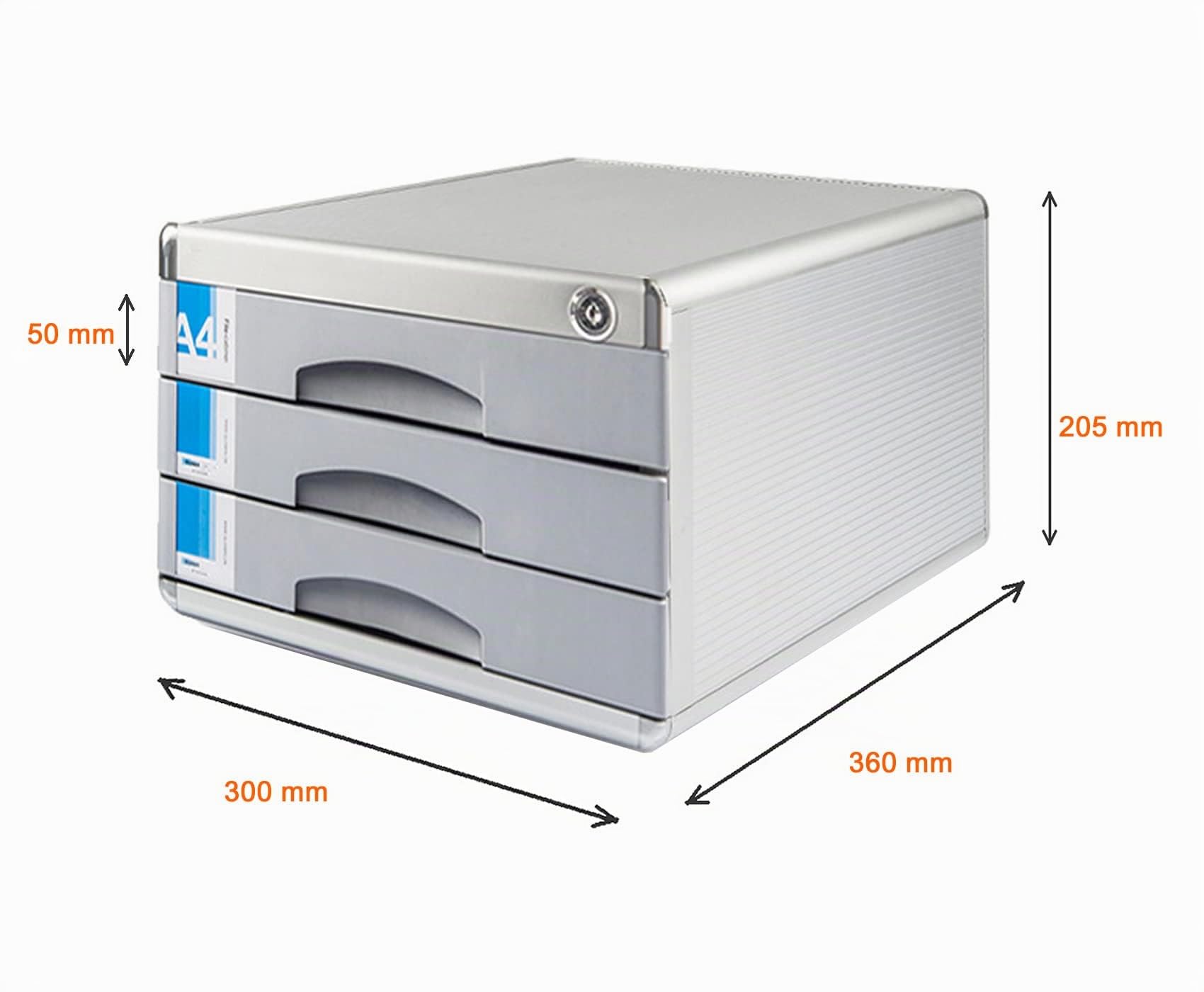 TUKA-i-AKUT Cassettiera Metallo, 3 Cassetti con Serratura, 3 Scomparti A4, Campi di Siglatura, Scatola Portaoggetti Scatola Organizzativa Lega di Alluminio, Extra Robusta e Stabile, TKD8601-3F