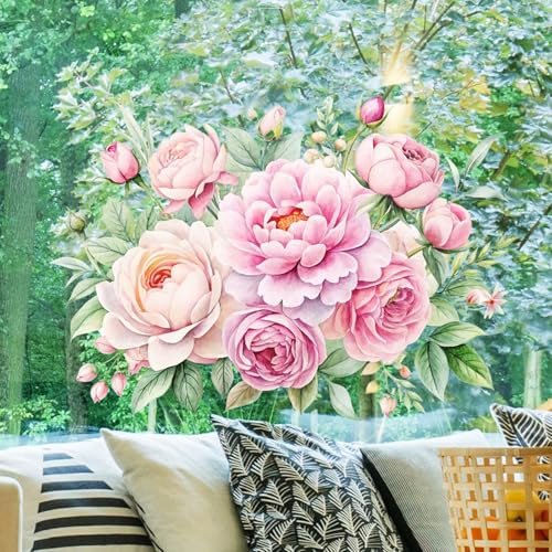 Wandtattoo Pfingstrose, Wandsticker Zart­ro­sa Blumen, Wandsticker Pfingstrose Blumen Wasserdicht, Wandtattoo Pfingstrose Vintage, Wandaufkleber Wanddeko für Wohnzimmer Schlafzimmer (30 * 40cm)