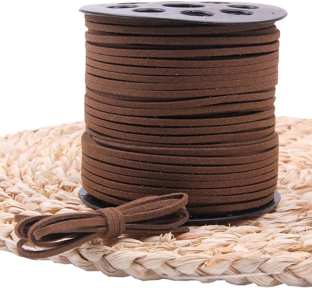 100 Yards 2.6mm Flat Suede Cord Leather String for Bracelets,Necklaces,Gift Decoration,Jewelry Making and Art Crafts(Deep Brown)