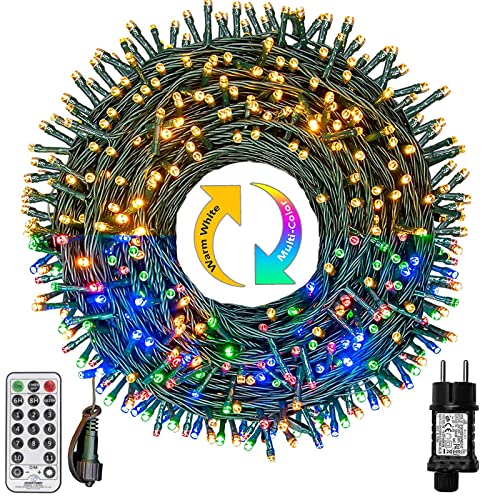 Lichterkette Außen 30M 300 LED Warmweiß & Bunt Lichterkette Weihnachtsbaum mit Fernbedienung Timer Merkfunktion, 11 Modi Weihnachtsbeleuchtung für Balkon Garten Party Hochzeit Weihnachtsdeko Cover