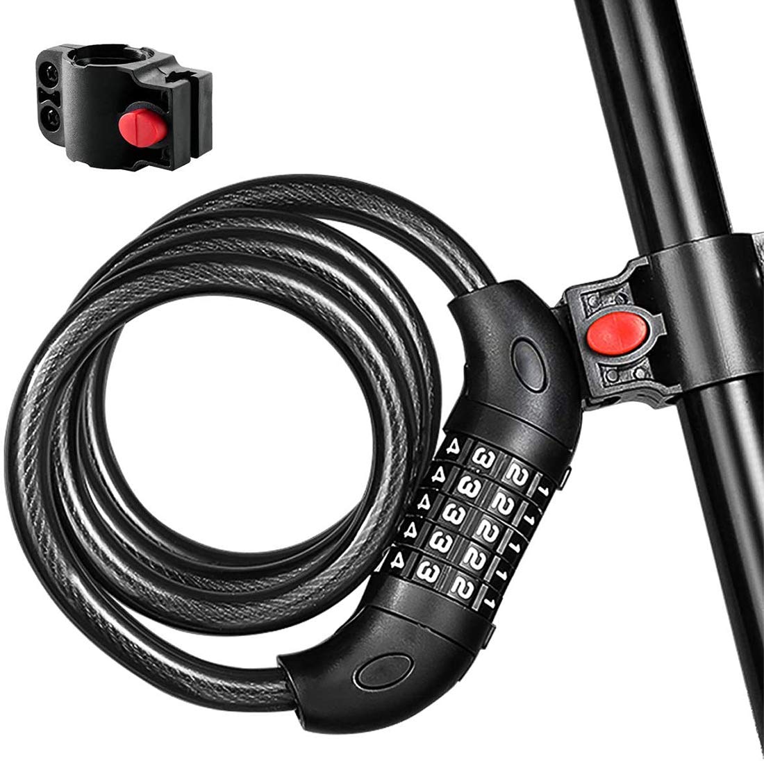 Bike Lock with LED Night Light Digit Resettable Number Combination Cable Lock High Security Chain Lock for Bicycle Outdoors and Other Items That Need to Be Secured