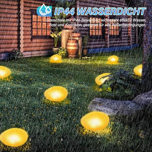 MEDOYOH 1PCS Warmweiß Licht Solar Glasstein Lampe, Solar Wegeleuchte Teichbeleuchtung mit 4 LEDs, IP44 Wasserdicht Auto On/Off Gartenornamente für Rasen Boden und Außenbereich