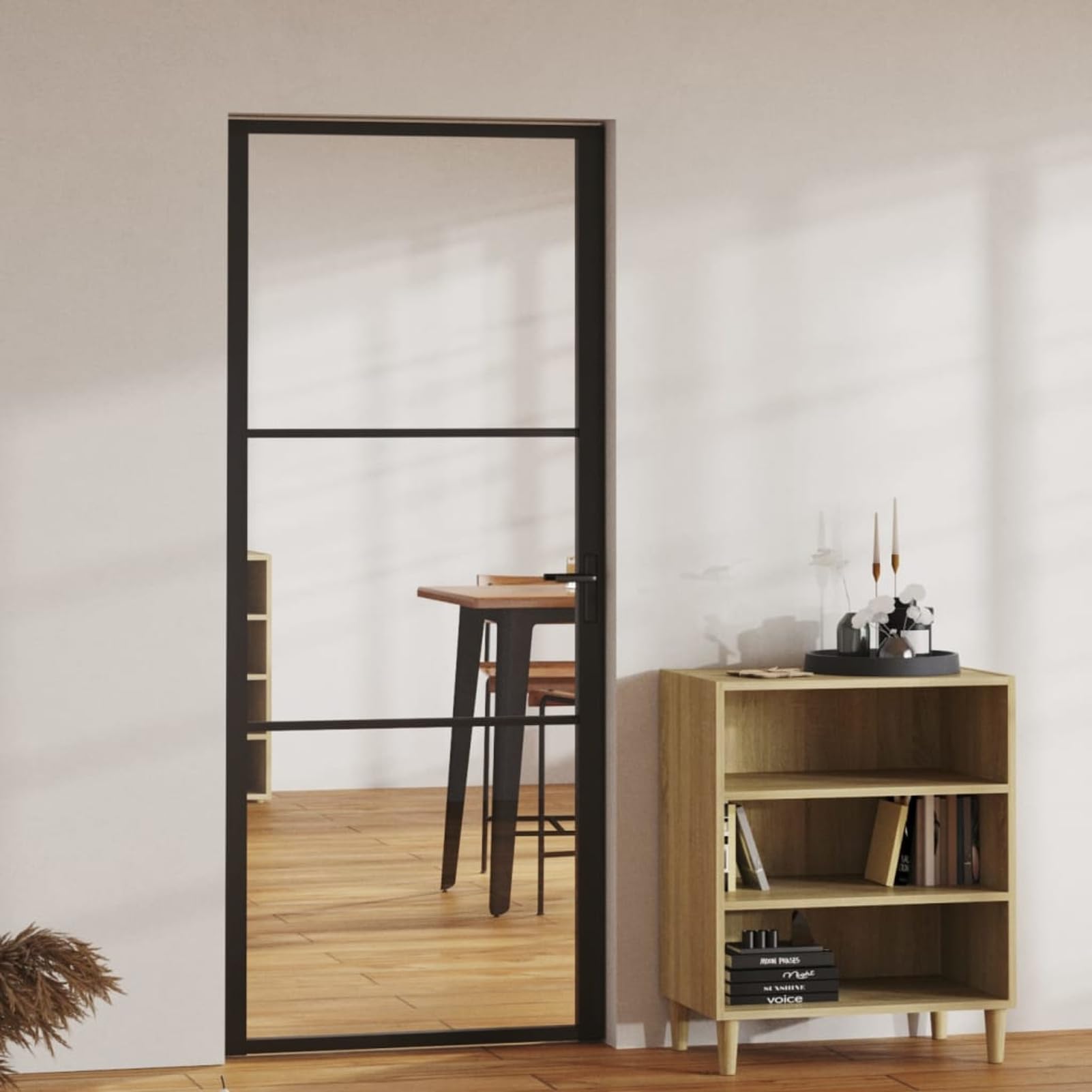 Homgoday Innentür Glastür Zimmertür Komplettset Tür mit Griff Drehtür Wohnungstür Modernes Design Bürotür Einzeltür mit Montagezubehör ESG Glas und Aluminium 83x201,5 cm Schwarz