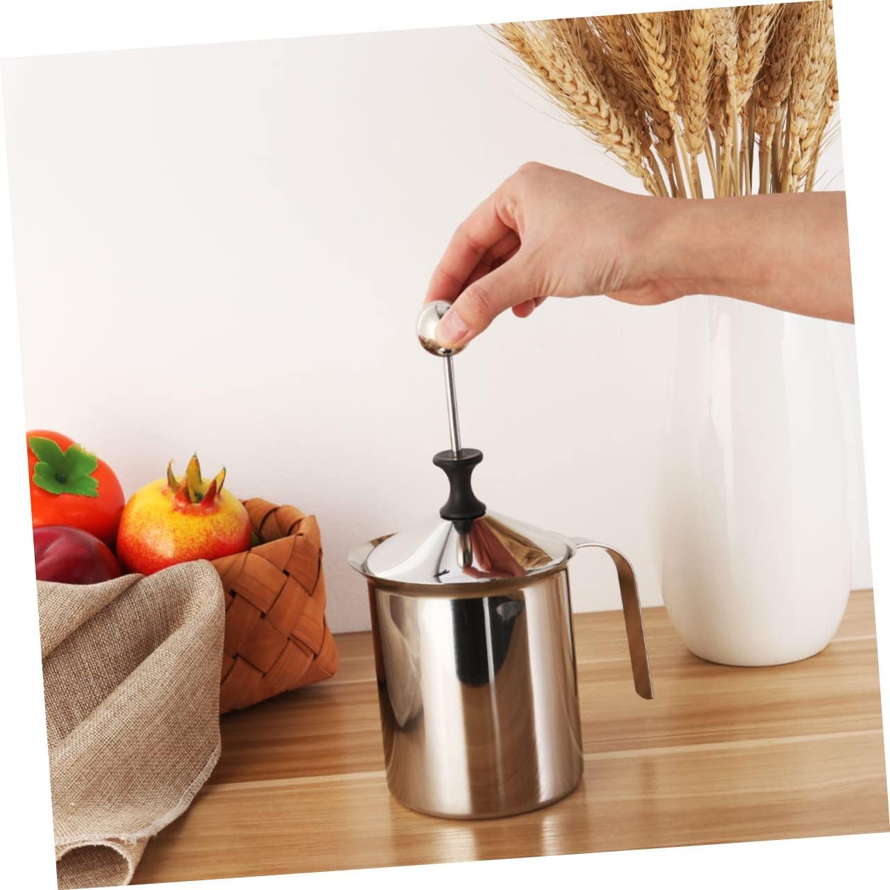 800cc Double Mesh Milk Frother Stainless Steel Handmade Milk Creamer Stand