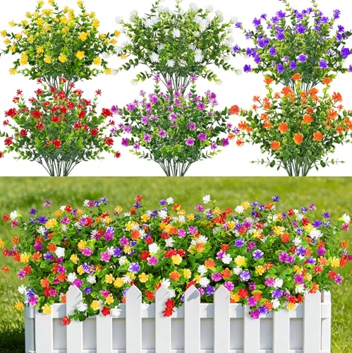 Besteek 24 Bundles Artificial Flowers for Outdoors, Faux Plastic Flowers