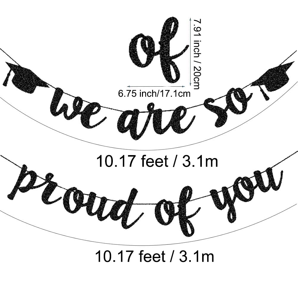 2021 banery z okazji ukończenia szkoły, dekoracje imprezowe, czarny brokat 'We are So Proud of You' banery z okazji ukończenia szkoły, domu, dekoracje samochodowe