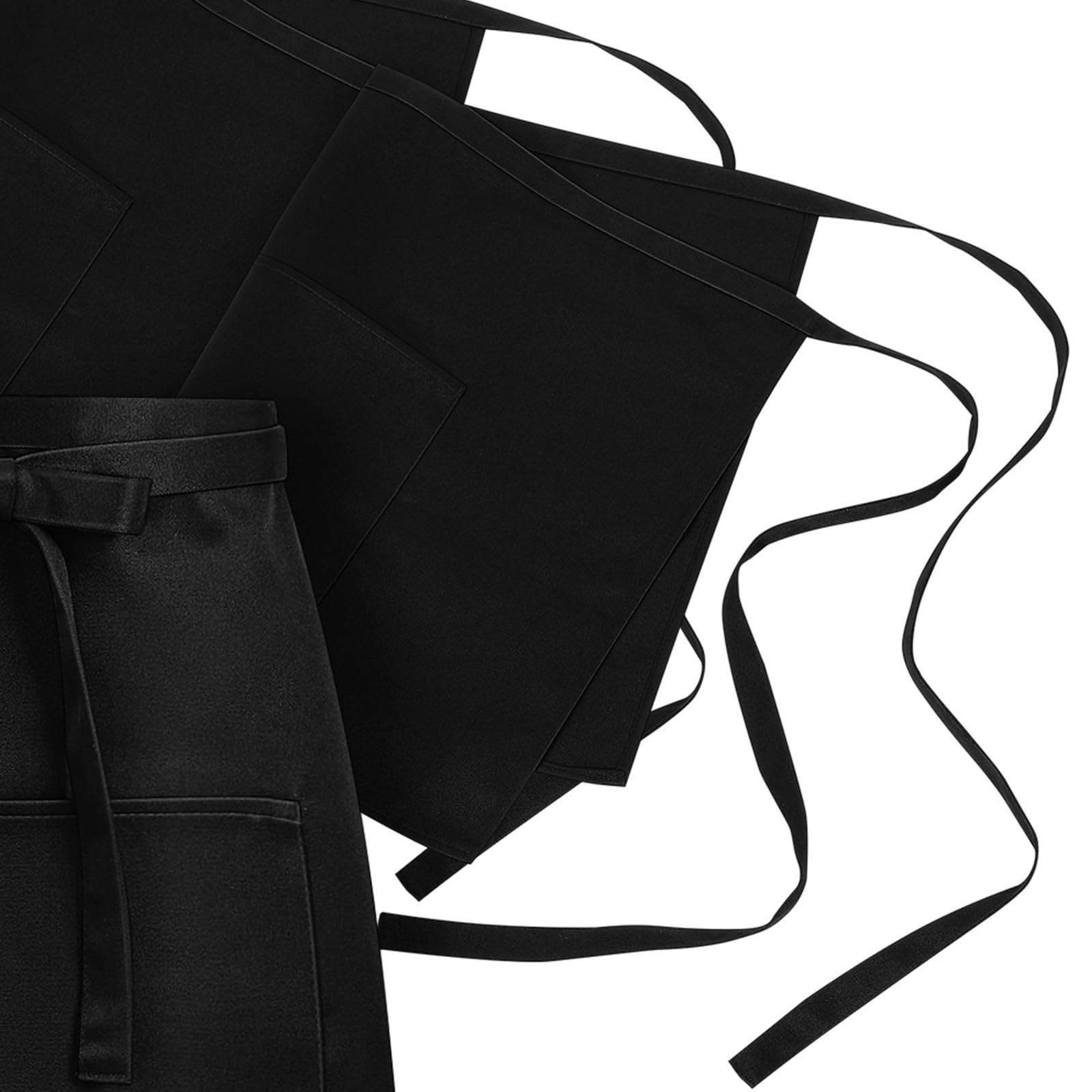 Cabilock 5 delantales cortos de cintura media, color negro, con bolsillos, para mujeres, hombres, camareras, chefs, o meseros.