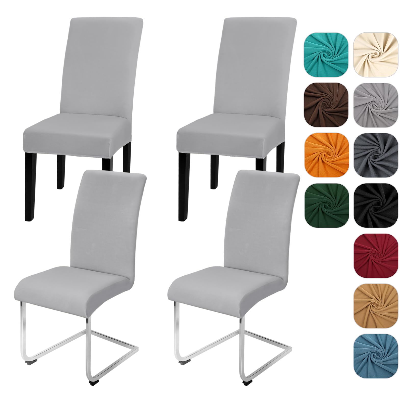 Yugarlibi Dining Chair Covers Set of 4 Stretch Chair Slipcovers Swing Chair Elastic Removable Dining Room Chair Covers Reusable Washable Chair Protector for Hotel Banquet Ceremony (Light Grey
