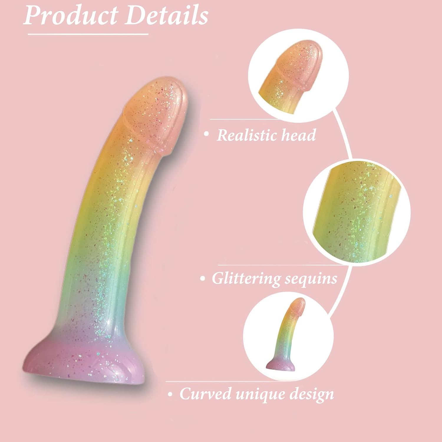 7.5" Rainbow Fantasy Dildo,Pride Colors Strong Suction Base Dildo,Jelly Soft Dildo for G Spot Anal Play Adult Sex Toys for Women/Men/Couples/Beginner,Compatible Strap-on Harness