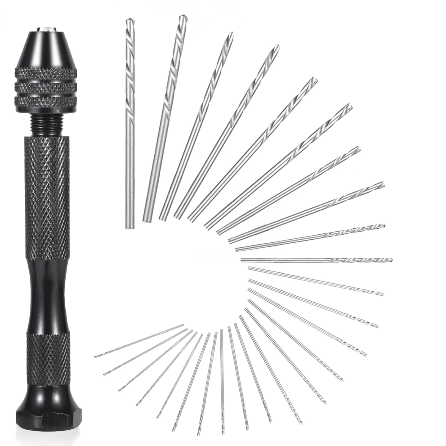 26 PCS Micro Drill Bit Set, Pin Vise Hand Drill Manual Jewelry w/Micro Drill Bits (0.5mm-2.5mm), Rotary Craft Drill for Jewelry Making, Resin, Wood, Plastic, Miniature, Beads, Clay