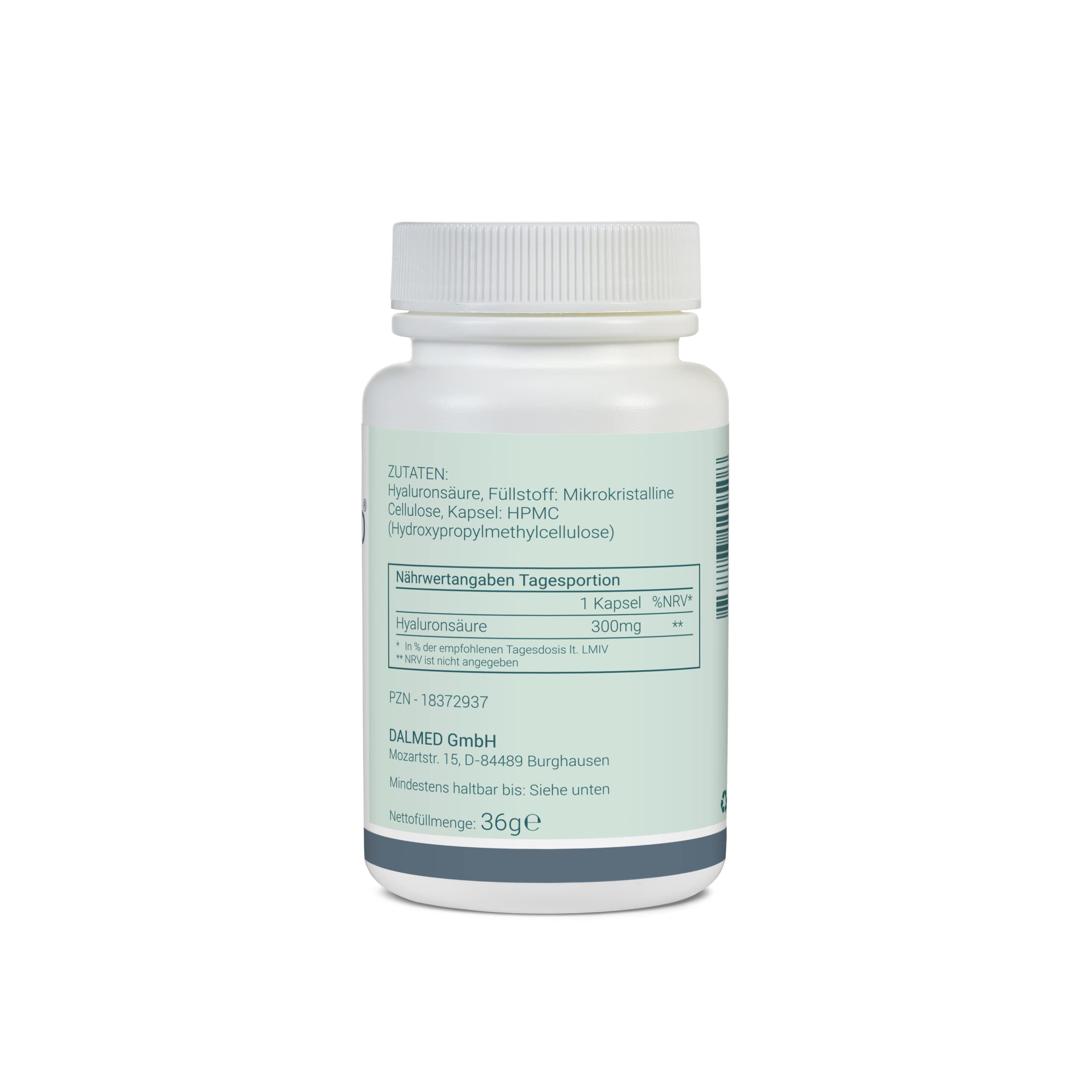 Acide hyaluronique - 60 gélules (1 capsule contient 300 mg d'acide hyaluronique) - Qualité pharmaceutique - Sans additifs - Substances pures et de qualité supérieure