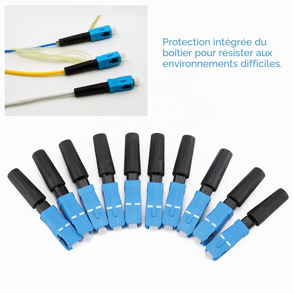 Jeanoko 100Pcs Connecteur de Fibre Optique intégré SC Adaptateur de Connexion de connecteur Rapide Rapide à Froid pour FTTH