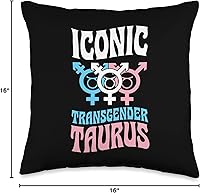 Vista 4 de Transgender Pride Accessories and Trans Essentials Almohada icónica de Tauro con signo del horóscopo del zodiaco transgénero, 16 x 16 pulgadas